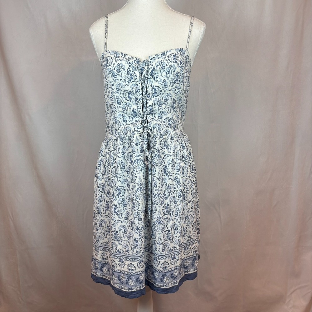 Hollister‎ Juniors Blue White Floral Corset Style A-Line Dress sz Large Coquette